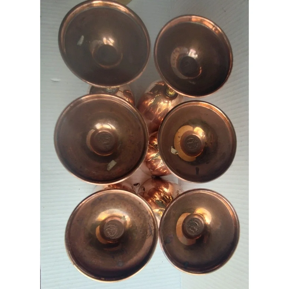 Vintage Orfe Mex Mexican Copper Brass Wine Water Pitcher & 6 Goblets RARE Unique